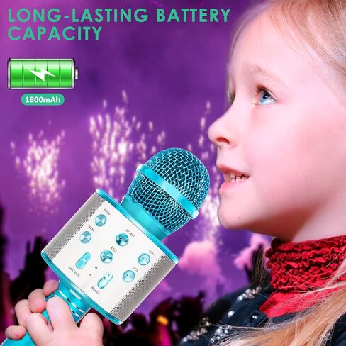 KIDWILL Wireless Bluetooth Karaoke Microphone for Kids, 5-in-1 Portable Handheld Karaoke Mic Speaker Player Recorder with Adjustable Remix FM Radio for Kids Girls Boys Teens Birthday (Blue) in Saudi Arabia