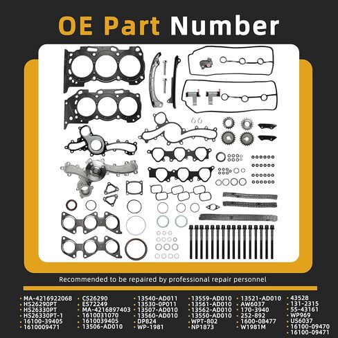 Head Gasket Set with Timing Chain Kit & Water Pump & Bolts, for Toyota 4Runner FJ Cruiser Tacoma Tundra, 2003-2013 4.0L V6, OE# MA-4216922068, HS26290PT, HS26330PT, CS26290 in Kuwait