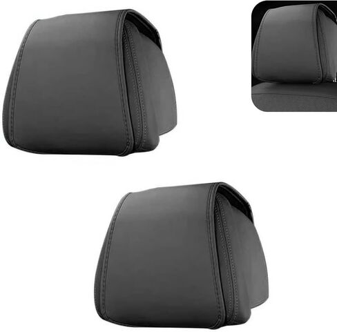 2 PCS Car Headrest Covers, Leather Anti-scratch Headrest Protector with Side Storage Pocket, Hook & Loop Fastener Removable Cover for All Season, Interior Accessory for Most Cars (Black) in Saudi Arabia