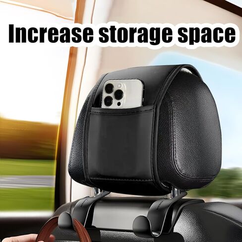2PCS Car Headrest Covers, Leather Dirt-Proof Vehicle Head Rest Protector with Storage Pocket, Multifunctional Auto Interior Seat Head Protective Dust Cover, Universal Fit (Black) in Kuwait