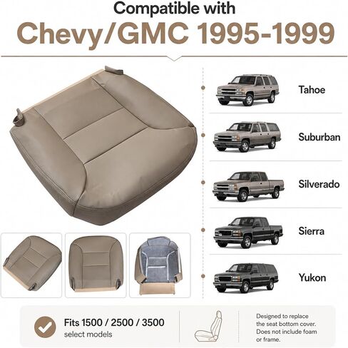 Driver and Passenger Bottom and Top Seat Covers Replacement Leather Med Tan Compatible with Chevy Silverado Tahoe Suburban GMC Sierra Yukon 1995 1996 1997 1998 1999 in Kuwait