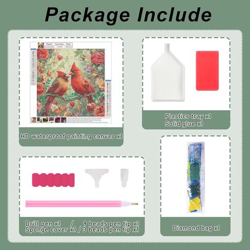 FHBUBPUP Cardinal Diamond Art Kits for Adults, Bird Diamond Painting Kits, Beginners DIY Full Drill Round Diamond Dot Gem Art Crafts Home Wall Decoration Gift 12×12Inch in Kuwait