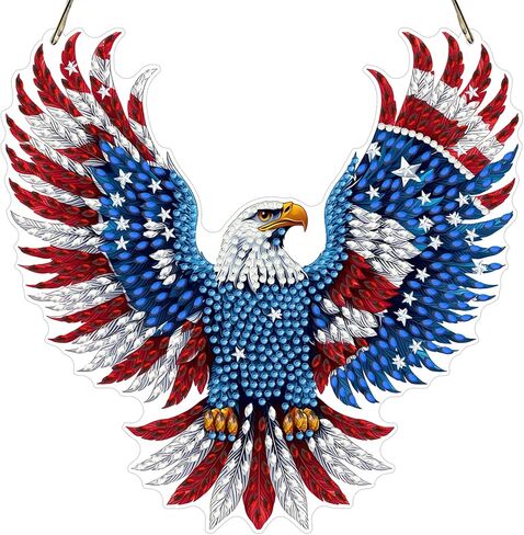 MXJSUA American Flag Bald Eagle Diamond Painting Art Window Suncatchers, Diamond Art Kits for Adults Hanging Ornaments with Chain, 5D Special Shape Crystal Diamond Pendant Accessories for Decor Gift in Kuwait