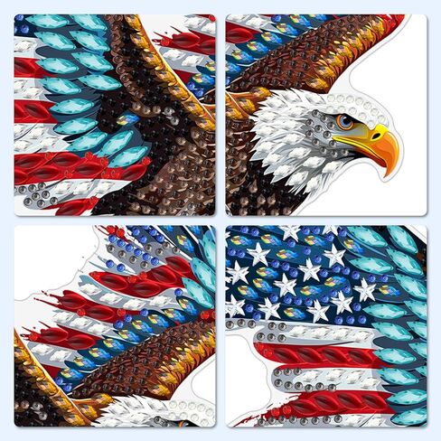MXJSUA American Flag Bald Eagle Diamond Painting Art Window Suncatchers, Diamond Art Kits for Adults Hanging Ornaments with Chain, 5D Special Shape Crystal Diamond Pendant Accessories for Decor Gift in Kuwait