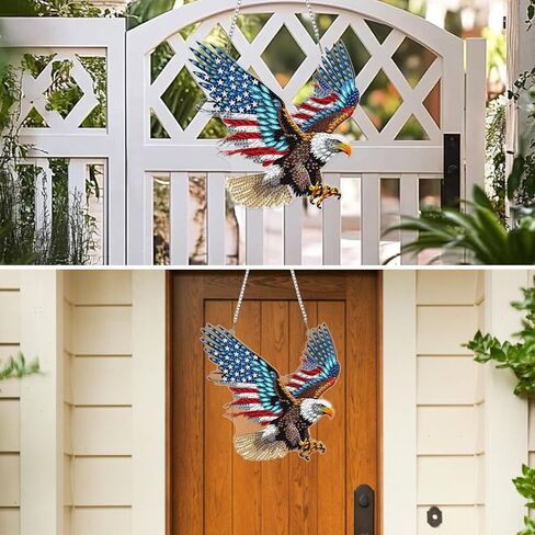 MXJSUA American Flag Bald Eagle Diamond Painting Art Window Suncatchers, Diamond Art Kits for Adults Hanging Ornaments with Chain, 5D Special Shape Crystal Diamond Pendant Accessories for Decor Gift in Kuwait