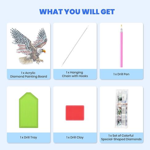MXJSUA American Flag Bald Eagle Diamond Painting Art Window Suncatchers, Diamond Art Kits for Adults Hanging Ornaments with Chain, 5D Special Shape Crystal Diamond Pendant Accessories for Decor Gift in Kuwait