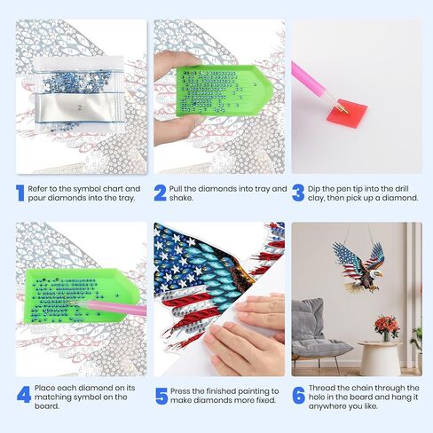 MXJSUA American Flag Bald Eagle Diamond Painting Art Window Suncatchers, Diamond Art Kits for Adults Hanging Ornaments with Chain, 5D Special Shape Crystal Diamond Pendant Accessories for Decor Gift in Kuwait