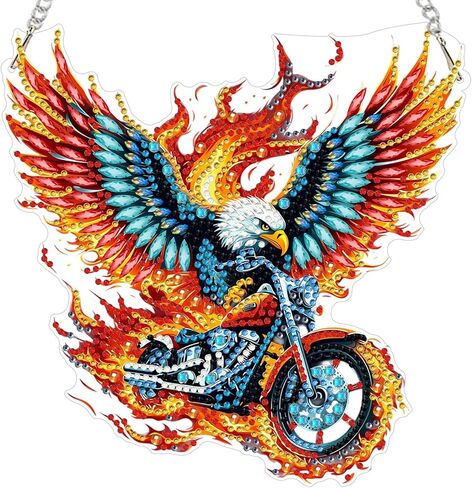 MXJSUA American Flag Bald Eagle Diamond Painting Art Window Suncatchers, Diamond Art Kits for Adults Hanging Ornaments with Chain, 5D Special Shape Crystal Diamond Pendant Accessories for Decor Gift in Kuwait