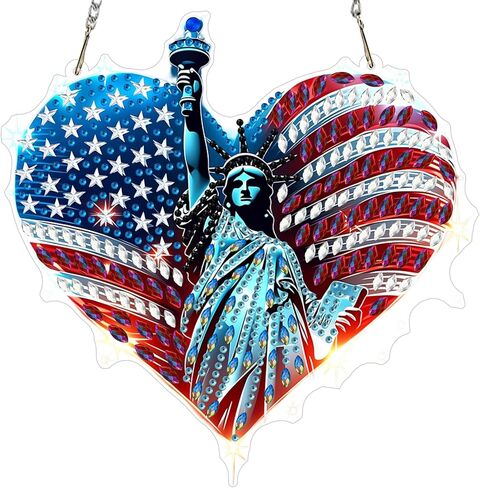 MXJSUA American Flag Bald Eagle Diamond Painting Art Window Suncatchers, Diamond Art Kits for Adults Hanging Ornaments with Chain, 5D Special Shape Crystal Diamond Pendant Accessories for Decor Gift in Kuwait