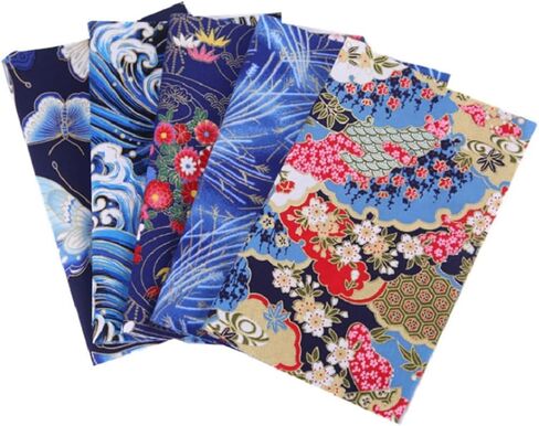 5PCS Cotton Craft Fabric Bundle Squares Patchwork, 10" x 8"Inch (25x20cm) Colorful Japanese Style Cotton Wrapping Cloth Squares Quilting Sewing Patchwork Fabric,DIY Scrapbooking Artcraft in Kuwait