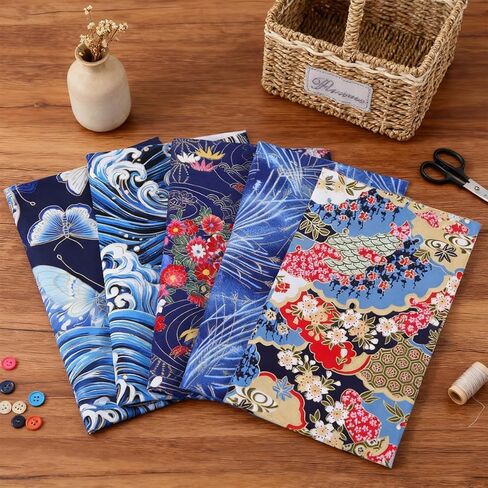 5PCS Cotton Craft Fabric Bundle Squares Patchwork, 10" x 8"Inch (25x20cm) Colorful Japanese Style Cotton Wrapping Cloth Squares Quilting Sewing Patchwork Fabric,DIY Scrapbooking Artcraft in Kuwait