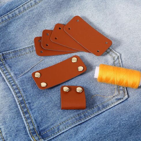 20 Pcs Blank Leather Tags for Crochet Items, PU Brown Leather Tags for Handmade Items Knit Patch with Rivet Button, Rectangle Label Repair Patch Soft Crochet Tape with Holes for DIY Clothing, Sewing in Kuwait