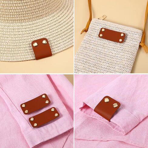 20 Pcs Blank Leather Tags for Crochet Items, PU Brown Leather Tags for Handmade Items Knit Patch with Rivet Button, Rectangle Label Repair Patch Soft Crochet Tape with Holes for DIY Clothing, Sewing in Kuwait