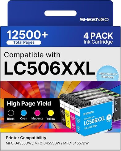 LC506XXL Super High Yield LC506 LC506XL Ink Cartridges Compatible for Brother LC506 Ink Cartridges LC506XXL LC506XL LC 506 XL for Brother MFC-J4555DW Ink Cartridges MFC-J4355DW MFC-J4557DW, 4 Pack in Saudi Arabia