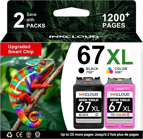 INKCLOUD 67XL Black/Tri-Color Ink Cartridges Replacement for HP Ink 67 67XL HP67XL Work with HP DeskJet 2855e 2755e 4255e 2700 2752e 4100e 2700e 2852e 2827e 1255 Envy 6055e 6455e 6400e 6000 Printer in Saudi Arabia