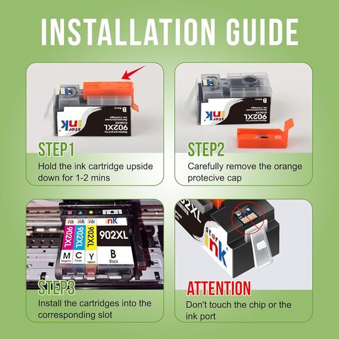 Starink 902 902XL Ink Cartridges Replacement for HP 902 Ink Cartridges Combo Pack Compatible with Officejet Pro 6978 6968 6974 6975 6960 Officejet 6951 6954 6956 6958 Printers, 4 Pack, BKCMY in Saudi Arabia