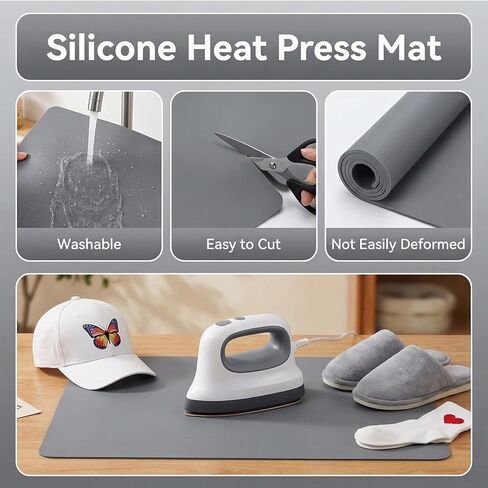Thinp 3 Pcs Silicone Heat Press Mat, 4" x 8" Foam Cover Pad 3 mm Thickness Heat Press Pad Reusable Silicone Pressing Sheets Double Sided Use Mat for Hat HTV and T-Shirt Vinyl Transfer (Gray) in Kuwait