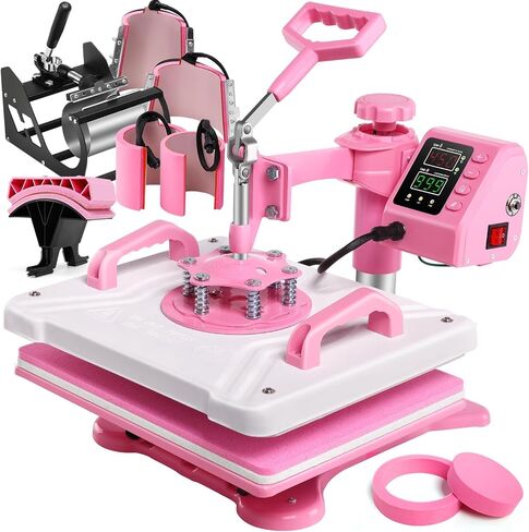 Whubefy 8 in 1 Heat Press Machine for T Shirts 12x15 Inch with Dual-Tube Fast & Evenly Heating System for Mug Plate Hat Cap 360° Swing Away Multifunctional Digital Heat Transfer Sublimation Combo Pink in Saudi Arabia