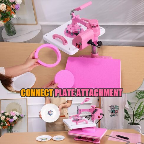 Whubefy 8 in 1 Heat Press Machine for T Shirts 12x15 Inch with Dual-Tube Fast & Evenly Heating System for Mug Plate Hat Cap 360° Swing Away Multifunctional Digital Heat Transfer Sublimation Combo Pink in Saudi Arabia