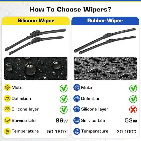 26"+26" Silicone Wiper Blades for Range Rover L322 Vogue HSE 2002 2003 2004 2005 2006 2007 2008 2009 2010 2011 2012 All-Season Front Windshield Replacement Quiet & Smooth in Kuwait
