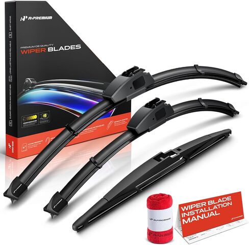 A-Premium 24"/16"/12" Windshield Wiper Blades Compatible with Mitsubishi Mirage 2014-2024 & Scion xA 2004-2006 - Front Rear Wipers Blade Set for Hook/RL2, with Wear Indicator & Towel (Pack of 3) in Kuwait