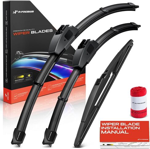 A-Premium 24"/16"/12" Windshield Wiper Blades Compatible with Mitsubishi Mirage 2014-2024 & Scion xA 2004-2006 - Front Rear Wipers Blade Set for Hook/RL2, with Wear Indicator & Towel (Pack of 3) in Kuwait