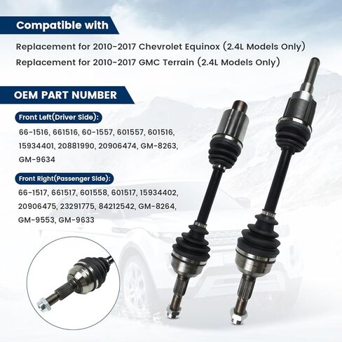 CV Axle Shaft Front Left & Right Set for Chevy Equinox 2010-2017 GMC Terrain 2010-2017(2.4L Models Only), 2PCS Half Shaft Assembly Replacement Driver Passenger Side 601557 601558 661516 661517 601517 in Saudi Arabia