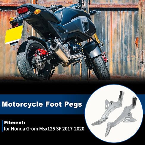Motorcycle Foot Pedal for Honda Grom Msx125 SF 2017-2020 Left & Right Footpegs Passenger Foot Pegs Anti-Slip Footrest Aluminum Alloy Rubber Silver Tone 1 Pair in Kuwait