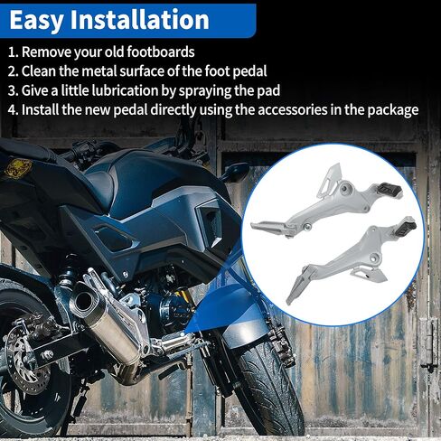 Motorcycle Foot Pedal for Honda Grom Msx125 SF 2017-2020 Left & Right Footpegs Passenger Foot Pegs Anti-Slip Footrest Aluminum Alloy Rubber Silver Tone 1 Pair in Kuwait