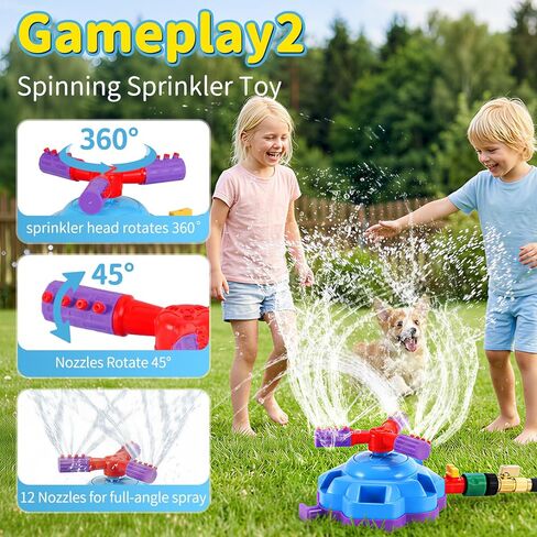 4-in-1 Sprinkler Toys for Kids Ages 4-8, Water Baseball, Rotating Water Spray, and Rocket Launcher for Toddlers, Backyard, Garden, Lawn, and Pool Outdoor Play in Summer for Boys and Girls Ages 3-5. in Saudi Arabia