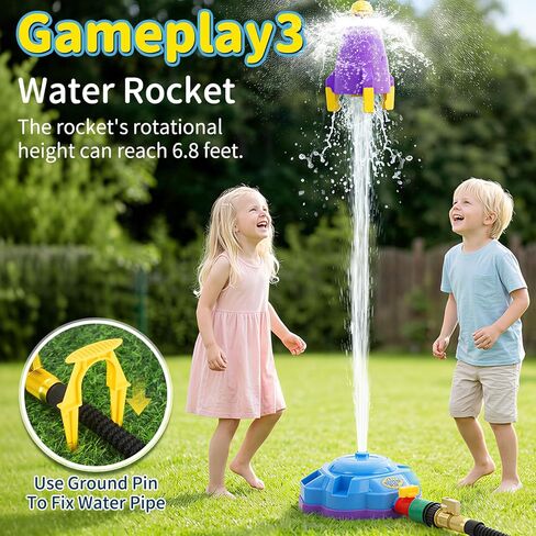 4-in-1 Sprinkler Toys for Kids Ages 4-8, Water Baseball, Rotating Water Spray, and Rocket Launcher for Toddlers, Backyard, Garden, Lawn, and Pool Outdoor Play in Summer for Boys and Girls Ages 3-5. in Saudi Arabia