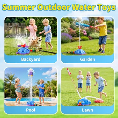 4-in-1 Sprinkler Toys for Kids Ages 4-8, Water Baseball, Rotating Water Spray, and Rocket Launcher for Toddlers, Backyard, Garden, Lawn, and Pool Outdoor Play in Summer for Boys and Girls Ages 3-5. in Saudi Arabia