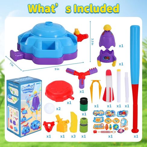 4-in-1 Sprinkler Toys for Kids Ages 4-8, Water Baseball, Rotating Water Spray, and Rocket Launcher for Toddlers, Backyard, Garden, Lawn, and Pool Outdoor Play in Summer for Boys and Girls Ages 3-5. in Saudi Arabia