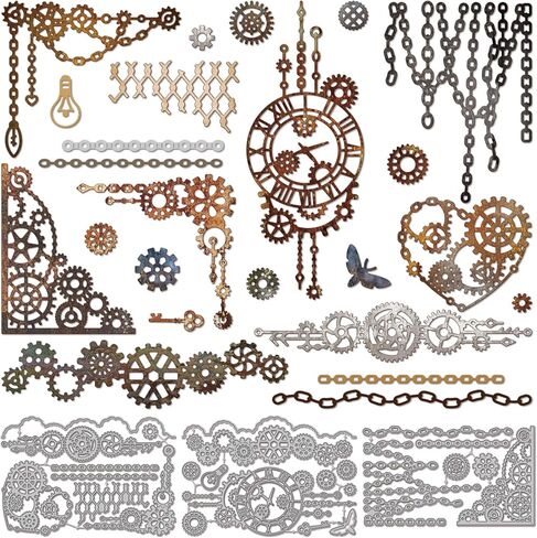قوالب قطع التروس Steampunk العتيقة من GLOBLELAND لصنع البطاقات وحدود السلسلة المعدنية وزوايا التروس الرجعية وزوايا القطع المقطوعة لبطاقات DIY وألبوم الصور والحرف اليدوية والديكور in Kuwait