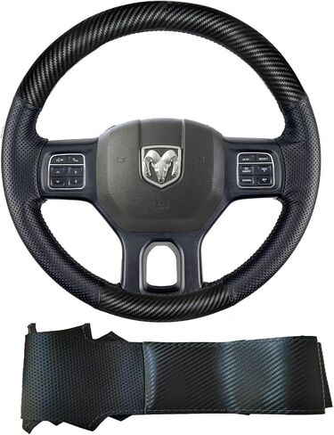 Hand Stitch Steering Wheel Cover Customized Fit for Dodge Ram Heavy Duty 1500/2500/3500/4500/5500 2013-2019 -Anti-Slip Breathable Carbon Fiber and Side Perforated Leather Black in Saudi Arabia