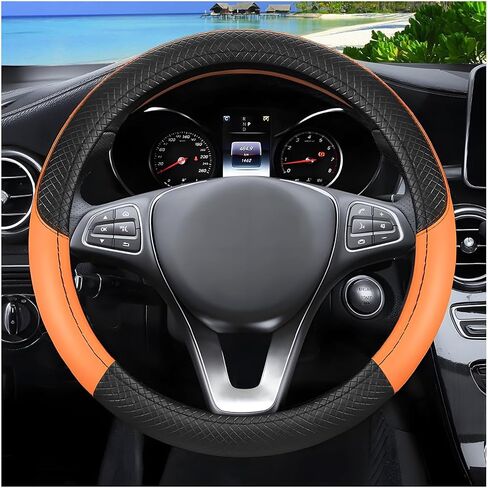 Car Steering Wheel Cover, 14.5-15" Leather Breathable Sporty Vehicle Steering Wheel Protector with Anti-Slip Lining, Auto Interior Decoration Accessories, Universal Fit (Black/Pueple) in Kuwait