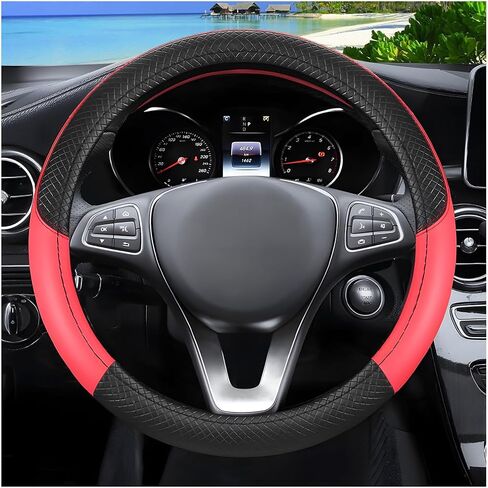 Car Steering Wheel Cover, 14.5-15" Leather Breathable Sporty Vehicle Steering Wheel Protector with Anti-Slip Lining, Auto Interior Decoration Accessories, Universal Fit (Black/Pueple) in Kuwait
