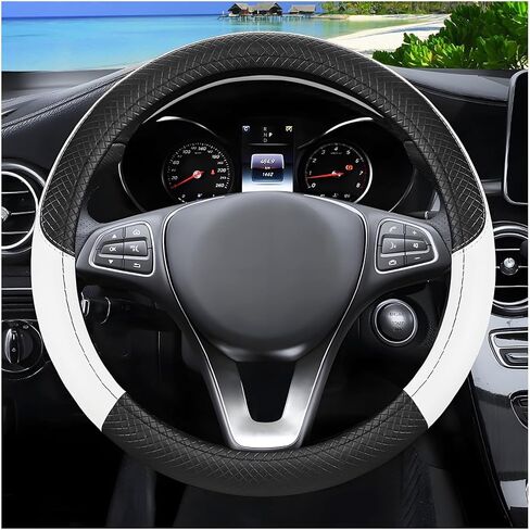 Car Steering Wheel Cover, 14.5-15" Leather Breathable Sporty Vehicle Steering Wheel Protector with Anti-Slip Lining, Auto Interior Decoration Accessories, Universal Fit (Black/Pueple) in Kuwait