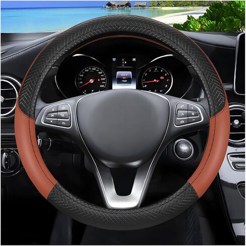 Car Steering Wheel Cover, 14.5-15" Leather Breathable Sporty Vehicle Steering Wheel Protector with Anti-Slip Lining, Auto Interior Decoration Accessories, Universal Fit (Black/Pueple) in Kuwait