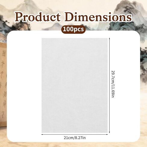 Rice Paper for Crafts 100 Sheets White Onion Skin Paper, Chinese Calligraphy-Paper for Chinese Brush Painting，Writing, Painting, Card Making, DIY Crafts(11.7x8.3in) in Saudi Arabia