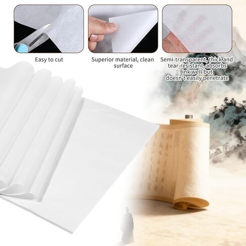 Rice Paper for Crafts 100 Sheets White Onion Skin Paper, Chinese Calligraphy-Paper for Chinese Brush Painting，Writing, Painting, Card Making, DIY Crafts(11.7x8.3in) in Saudi Arabia
