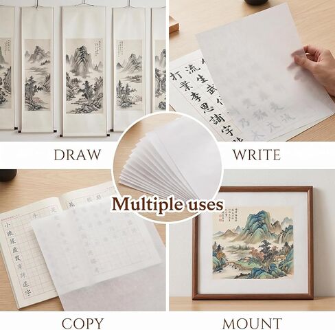 Rice Paper for Crafts 100 Sheets White Onion Skin Paper, Chinese Calligraphy-Paper for Chinese Brush Painting，Writing, Painting, Card Making, DIY Crafts(11.7x8.3in) in Saudi Arabia