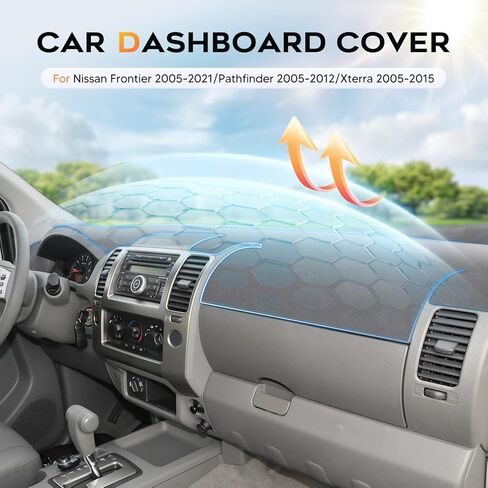 غطاء لوحة القيادة باللون الرمادي Cartist لسيارة Nissan Frontier 2005-2021/Pathfinder 2005-2012/Xterra 2005-2015 ملحقات غطاء لوحة القيادة من جلد الغزال الفاخر المضاد للوهج ومظلة الشمس وواقي داخلي غير قابل للانزلاق in Kuwait