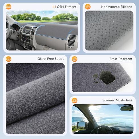 غطاء لوحة القيادة باللون الرمادي Cartist لسيارة Nissan Frontier 2005-2021/Pathfinder 2005-2012/Xterra 2005-2015 ملحقات غطاء لوحة القيادة من جلد الغزال الفاخر المضاد للوهج ومظلة الشمس وواقي داخلي غير قابل للانزلاق in Kuwait