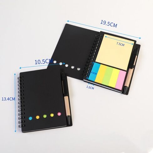 4-Piece Pocket Notebook Set - Spiral Kraft Paper Journals with Pen Loop, Sticky Notes & Lined Pages(Black) in Kuwait