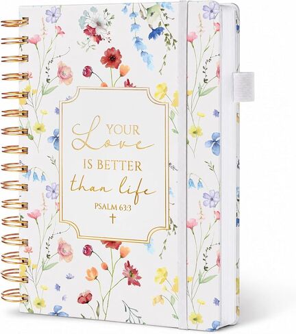 Hunanyume Christian Spiral Notebook for Women, Wildflower Prayer Journal for Women, 160 Pages Lined Bible Journaling Notebook, PSALM 63:3 Floral Spiral Notebook, Bible Study Supplies 5.8" x 8.3" in Saudi Arabia