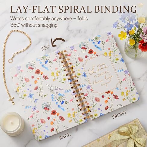 Hunanyume Christian Spiral Notebook for Women, Wildflower Prayer Journal for Women, 160 Pages Lined Bible Journaling Notebook, PSALM 63:3 Floral Spiral Notebook, Bible Study Supplies 5.8" x 8.3" in Saudi Arabia