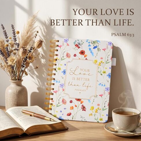 Hunanyume Christian Spiral Notebook for Women, Wildflower Prayer Journal for Women, 160 Pages Lined Bible Journaling Notebook, PSALM 63:3 Floral Spiral Notebook, Bible Study Supplies 5.8" x 8.3" in Saudi Arabia