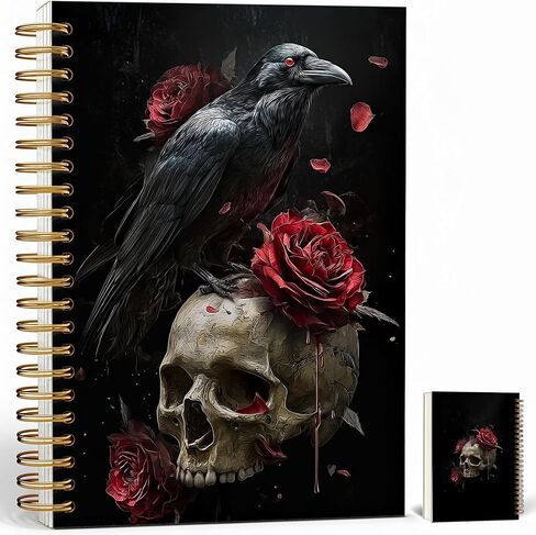 Gothic Notebook Journal for Women - A5 Spiral Notebook with Black Crow, Skull & Red Roses Design, Vintage Witchy Journal, Lined Paper, Gothic Office & School Supplies, Unique Gifts for Women Birthday, Christmas (Blac-Red rose) in Saudi Arabia