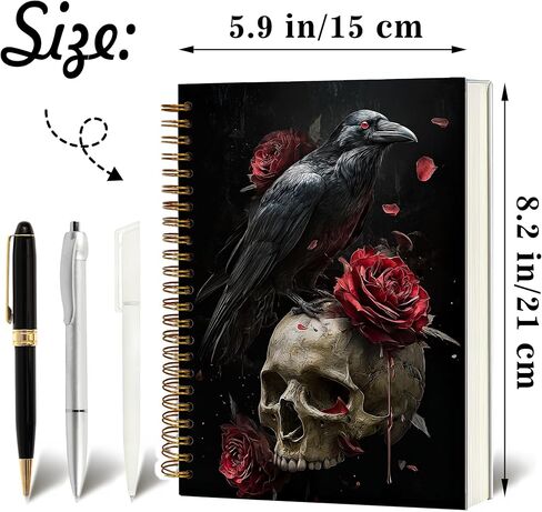 Gothic Notebook Journal for Women - A5 Spiral Notebook with Black Crow, Skull & Red Roses Design, Vintage Witchy Journal, Lined Paper, Gothic Office & School Supplies, Unique Gifts for Women Birthday, Christmas (Blac-Red rose) in Saudi Arabia